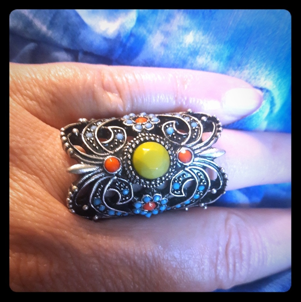 Vintage Silver and Yellow Statement Ring